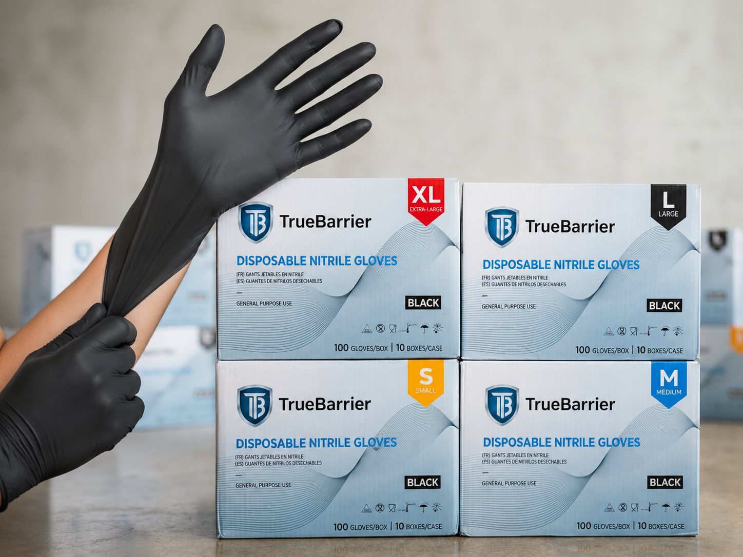 Black Nitrile Disposable Gloves, Powder Free — Case of 10 Boxes (1,000 Gloves) | S/M/L/XL